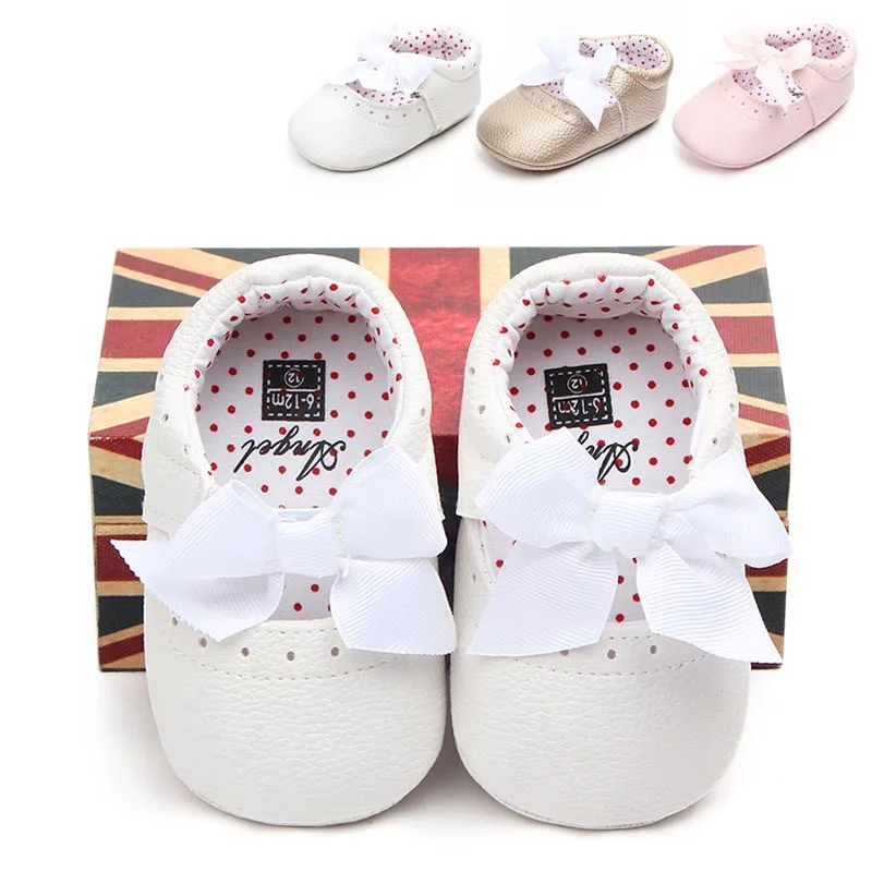 Kidadndy 0 18 Months Soft Baby Girls Shoes Bowknot Dots Solid Non Slip
