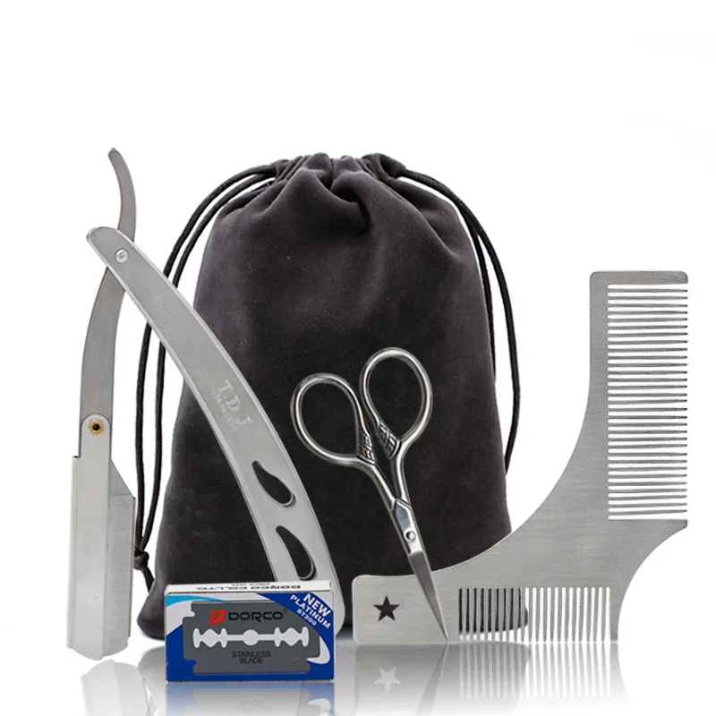 

4 Pcs Styling Tools Comb Beard Shaping Tool Template Beard Comb Men Shaving Tools Gentleman Beard Razor Blade Trim Template Tool