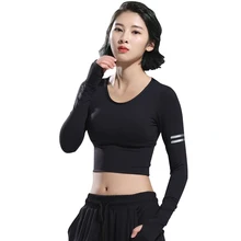 Женская Спортивная футболка для занятий йогой фитнес-футболки для спортзала с длинным рукавом женская спортивная одежда Рубашки Женская Спортивная футболка