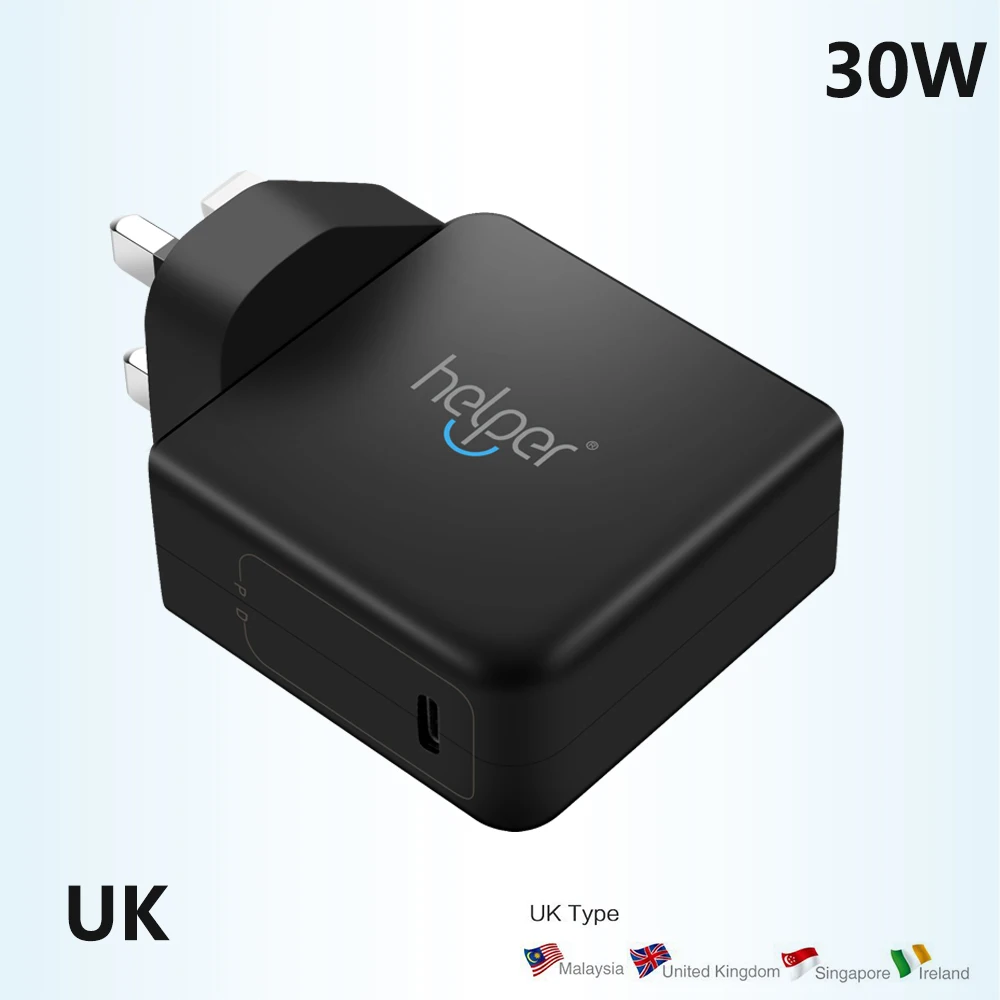 المملكة المتحدة التوصيل USB-C نوع-C شاحن الهاتف المحمول شاحن الجدار محول شحن للسفر PD 30 W شحن سريع لل ماك بوك أو باد برو 2018