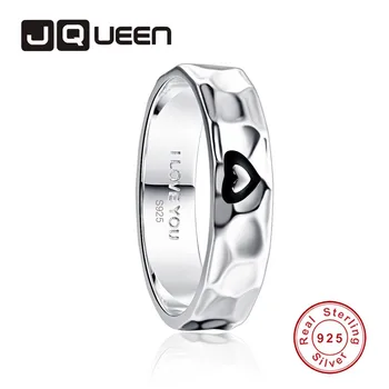 

JQUEEN 6mm Hammered Finish Ring Inside I LOVE YOU Ring 925 Jewelry Pave Setting Crystal Jewelry Bijoux Femme