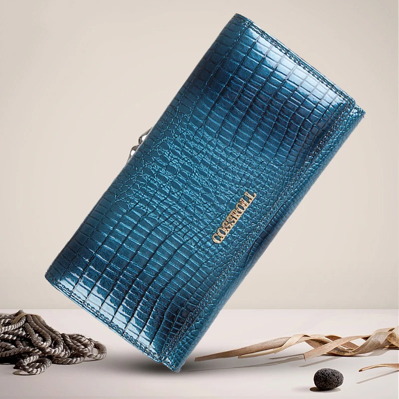 Женские кошельки и кошельки, роскошный бренд, Аллигатор, длинный, натуральная кожа, женский клатч, кошелек для монет, женский, Крокодиловая Кожа, винтажная сумка для денег - Цвет: 9112-Blue