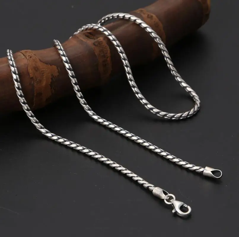 Pure Silver Twist Necklace S925 Sterling Silver Necklace Men Women 2.5MM Thick Chain Necklace Male Jewelry Gift