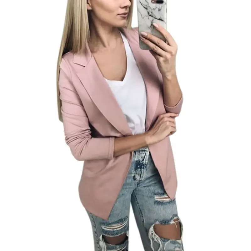 

Slim Blazers Women Autumn Suit Jacket Female Work Office Lady Solid None Button Business Notched Blazer Coat Fashion Outwear