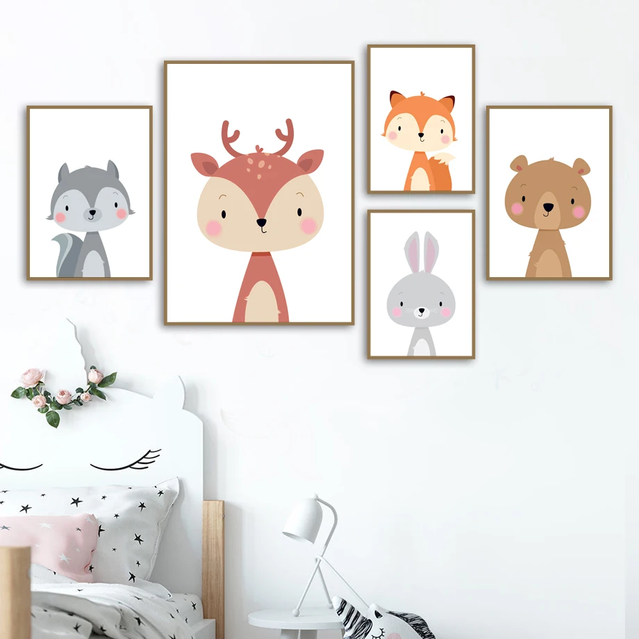 

Rabbit Fox Deer Bear Squirrel Nursery Wall Art Canvas Painting Nordic Posters And Prints Wall Pictures Girl Boy Kids Room Decor