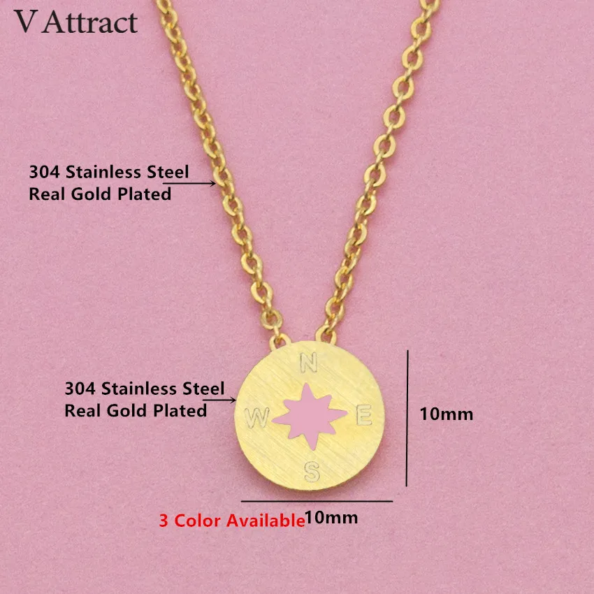 V Attract 2017 Fashion Collier Women Jewelry Choker Rose Gold Color Stainless Steel Round Compass Charm Necklace N0029
