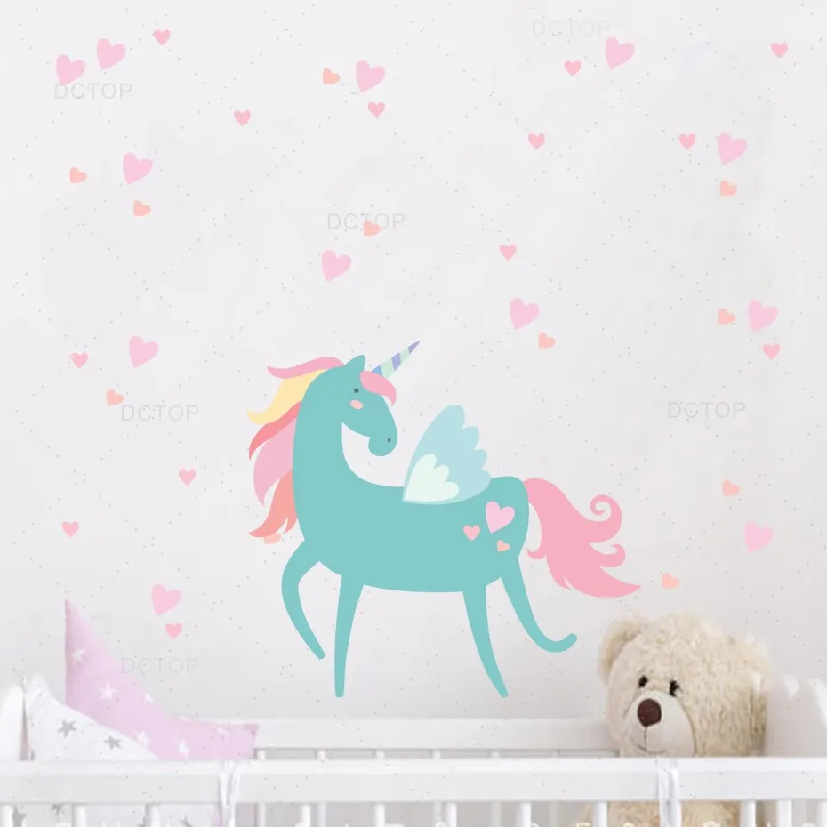 Us 7 76 31 Off Beautiful Animals Unicorn Wall Sticker For Baby Room Nursery Decoration Pink Unicorn Stickers Mural For Bedroom Wall Ar Decor In Wall