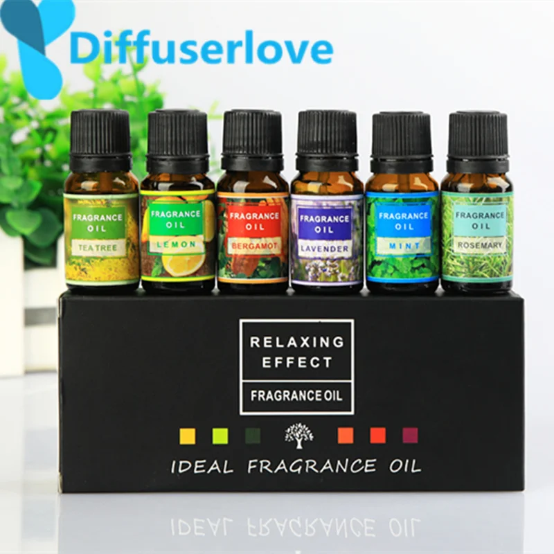 Цена Diffuserlove Essential Масла для 10 мл для ароматерапии водорастворимый Масла массаж тела расслабиться 6 Вкус коробка лимон и лаванда, т. д.