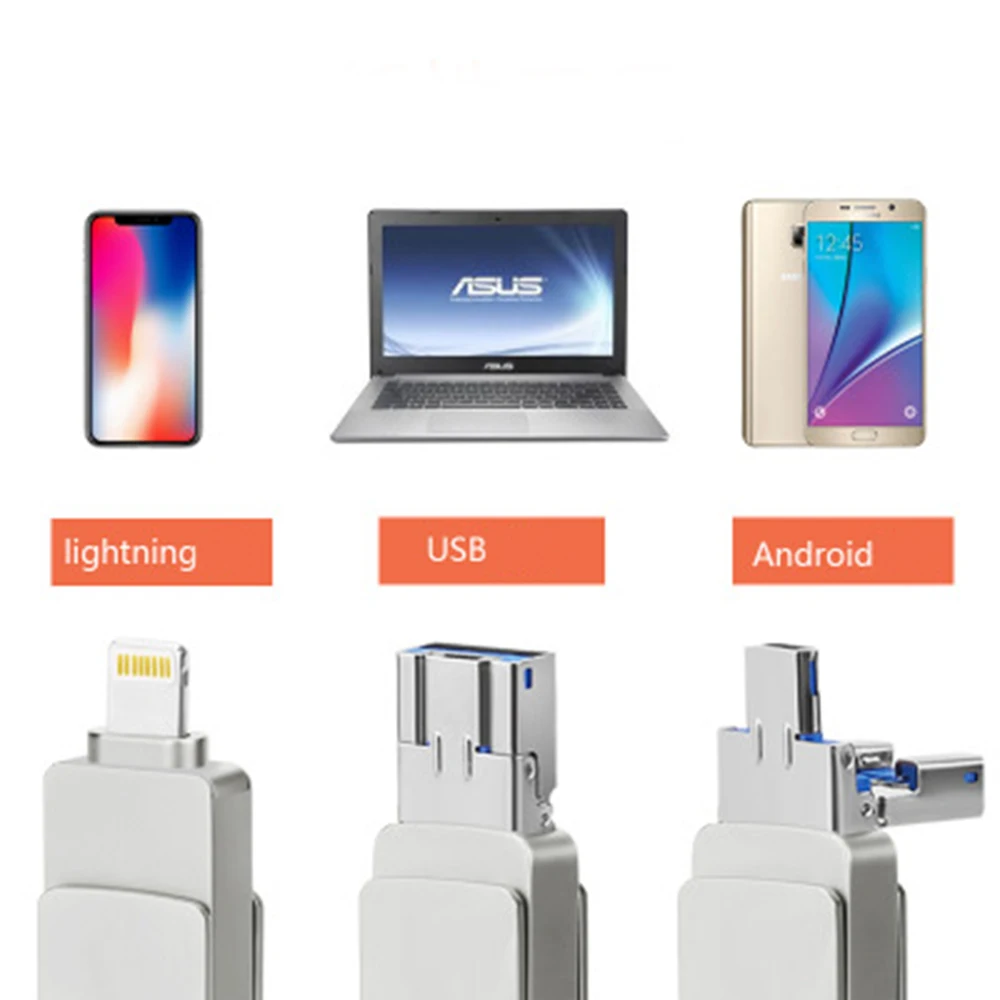 3in1 USB Flash Drive High Speed Pen Drive USB 3 0 Memory Stick iOS Flash Drive 4