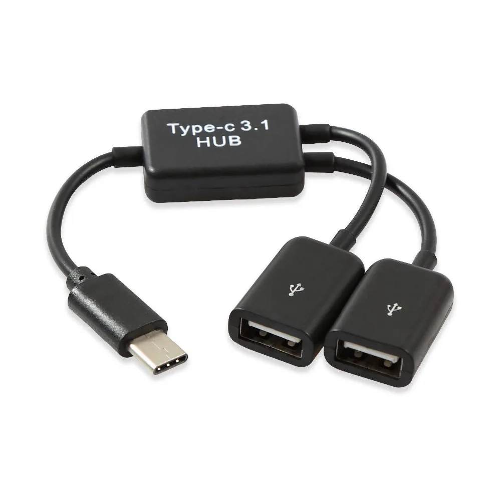 

TOP Type C OTG USB 3.1 Male to Dual 2.0 Female OTG Charge 2 Port HUB Cable Y Splitter