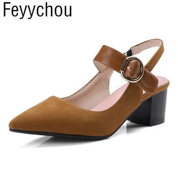 

Women Pumps High Heel Shoe Spring Summer Flock Buckle Pointed Toe Slingbacks 2018 Sexy Fashion Casual Office Wedding Black Brown