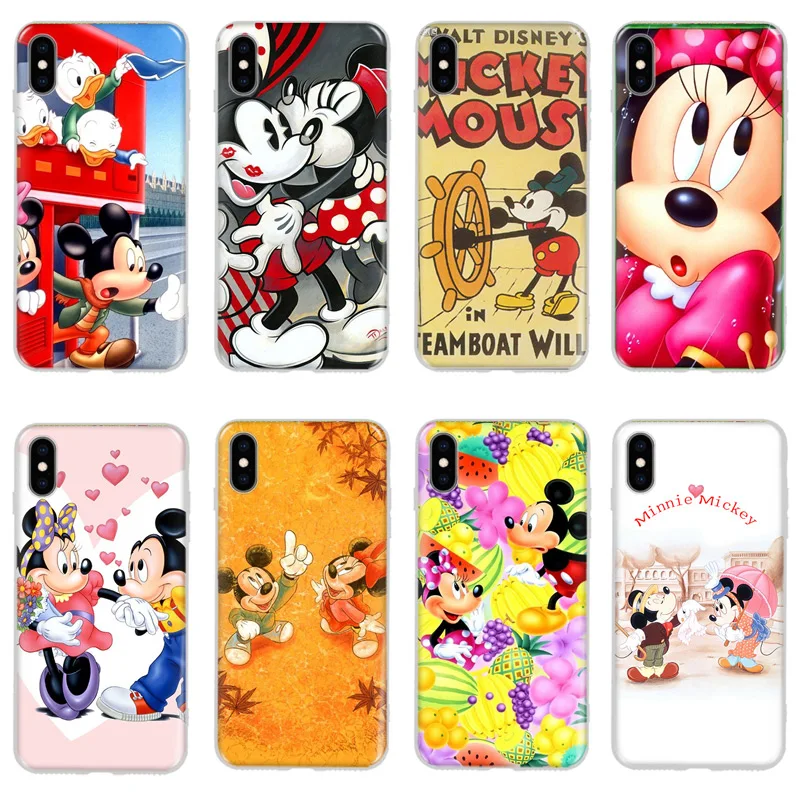 Чехол с принтом Микки и Минни для iPhone 7 8 Plus XS MAX XR милый мягкий чехол X 6 6S 5 5S SE Coque Fundas