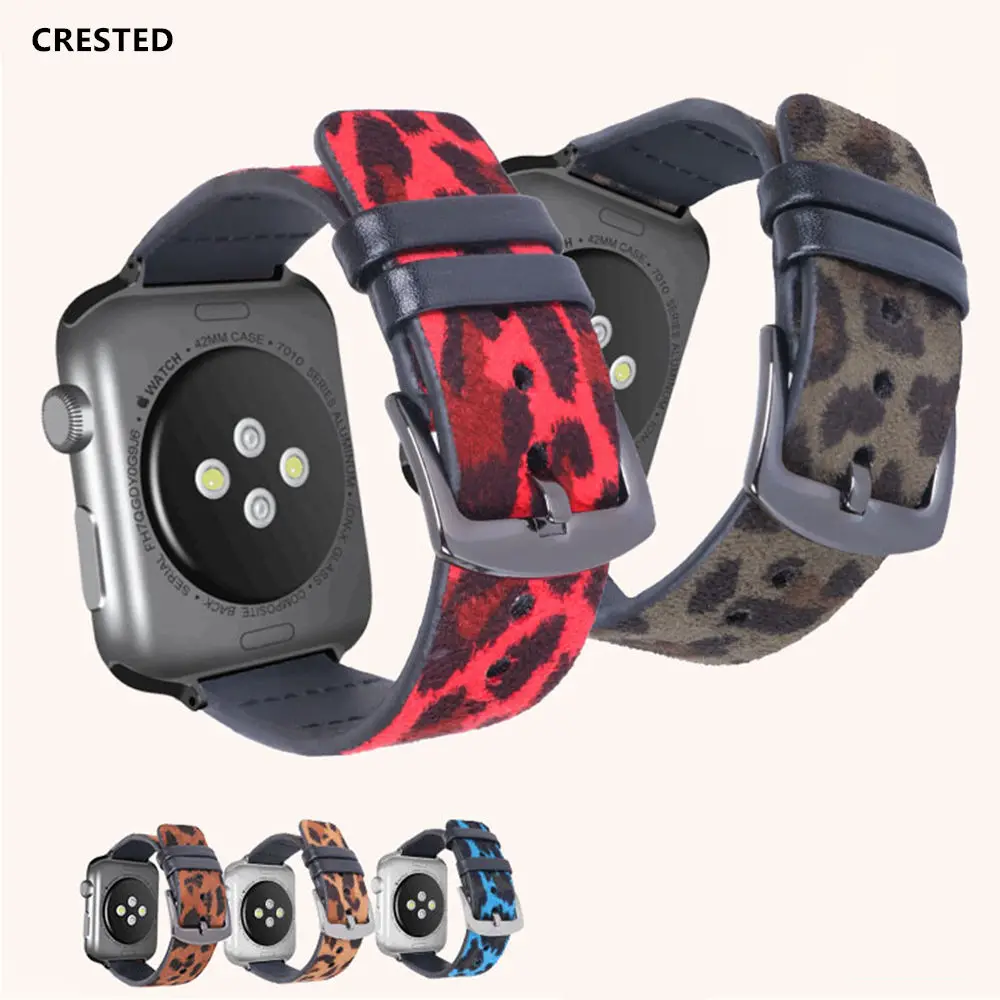 Ремешок с принтом гепарда для Apple watch band 44 мм 40 iWatch 42 38 кожаный браслет 5 4 3 2
