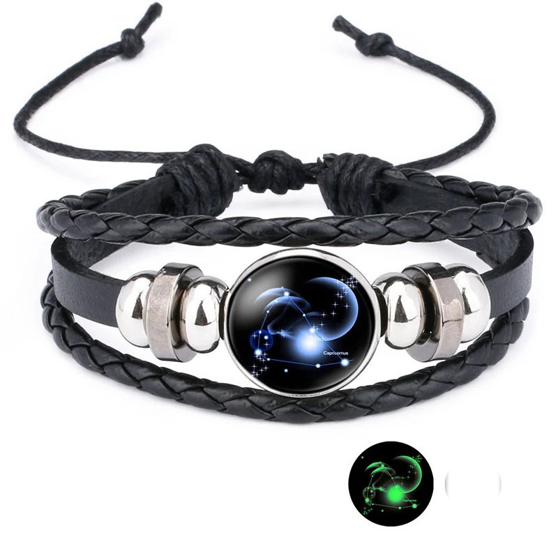 NIUYITID 12 Constellation Bracelet For Women Unisex Leather Jewelry Adjustable Luminous Universe Horoscope Male Boy Gift (13)