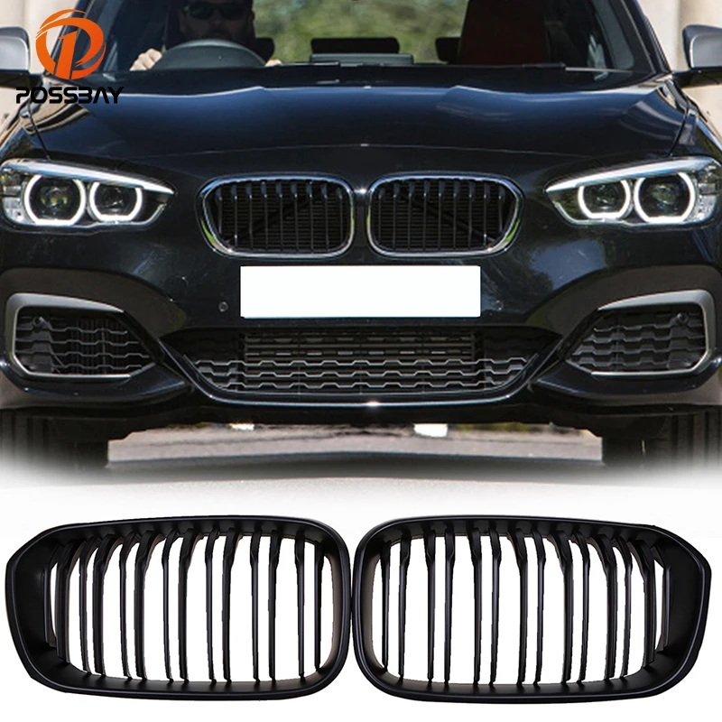 POSSBAY Matte Black Double Lines Grille Front Bumper Grills for BMW 1 ...