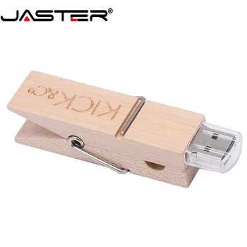 

JASTER (free custom logo) Wooden clip USB 2.0 External Storage thumb drive 4GB 8GB 16GB 32GB 64GB wooden usb free shipping