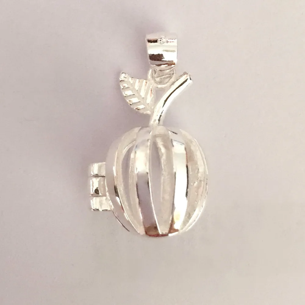 925 Silver Apple Style Pearl Gem Bead Locket Cage, Sterling Silver Pendant Mounting for DIY Bracelet Necklace Jewelry Charm 2