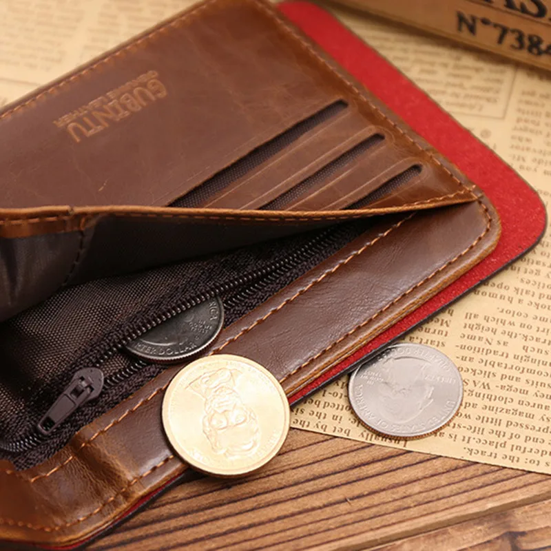 Новинка 2019 винтажный кожаный мужской кошелек с выемкой тонкий застежкой три