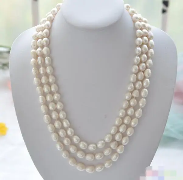 FREE SHIPPING>>>@@ > 3623 3row rice white Freshwater cultured pearl necklace mabe