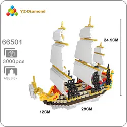 YZ 66501 Карибский пират парусник 3D модель 3000 шт. Мини DIY Строительство Diamond Nano Конструкторы кирпичи игрушка для детей без коробки