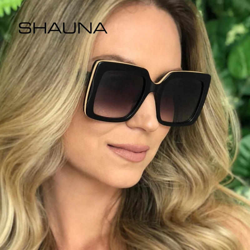 Шауна негабаритный квадратный солнцезащитные очки для женщин мода градиент солнцезащитные очки UV400