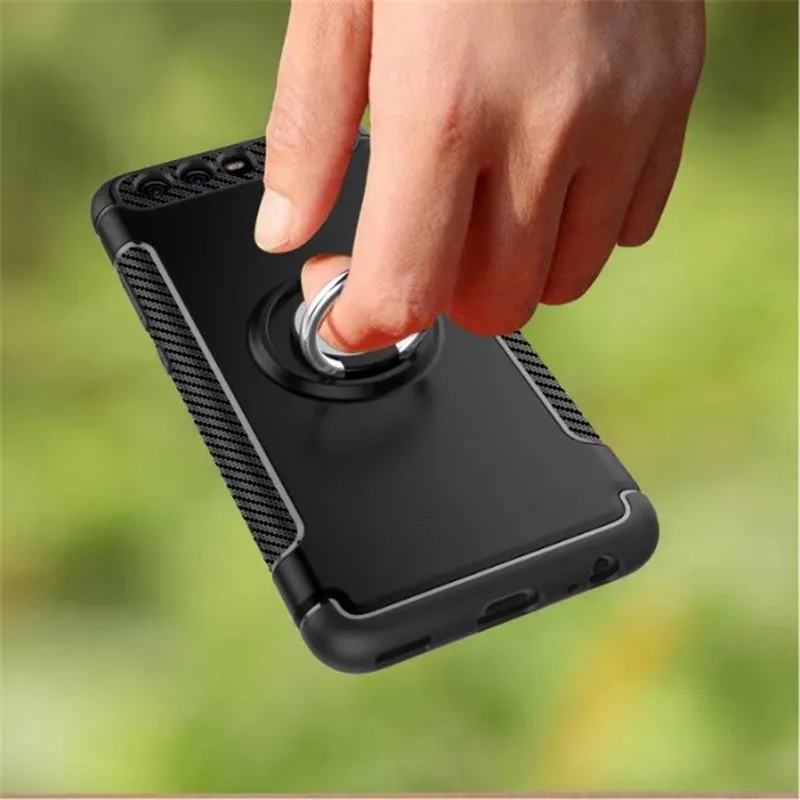 

Anti-knock Soft Silicone PC Back Cover Cases For Huawei P10 Mobile Phone Case With Ring Bracket