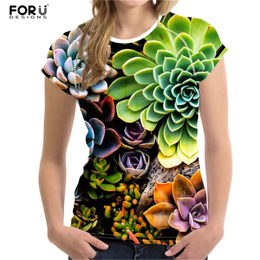 

FORUDESIGNS Brand T Shirt For Women Summer Plant Succulent Tee Tops Female T-shirt 2019 Feminino T shirts Camiseta Feminina Lady