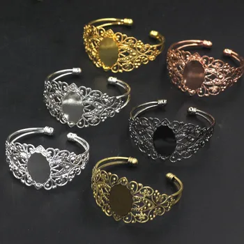 

18x25mm Blank Bangle Base Filigree Flower Oval Lace Bezel Cabochon Open Cuff Bangle Settings Findings Multi-color for you Choose