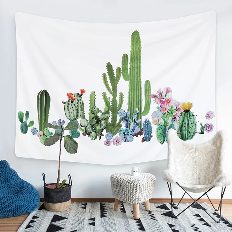

Fresh Prickly Pear Tapestry Wall Hanging Watercolor Printing Cactus Flower Tapestries for Living Room Bedroom and Dorm Decor