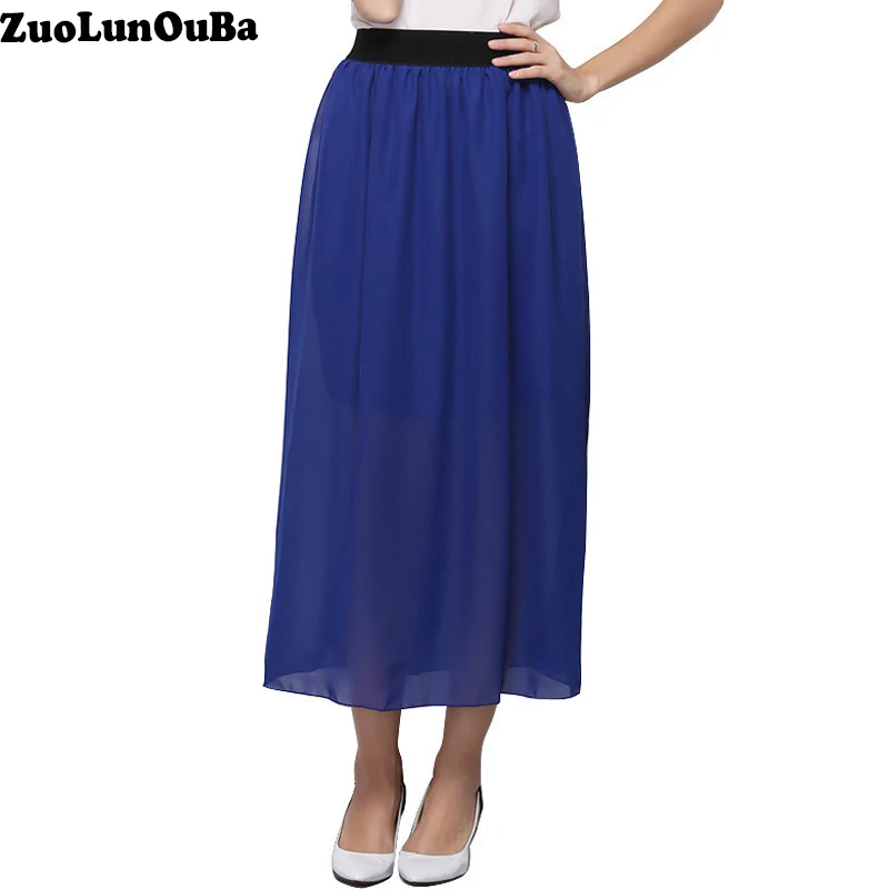 Zuolunouba летняя Европейская американская Синяя Женская юбка с эластичной талией, сексуальная юбка-карандаш большого размера, шифоновая Длинная женская юбка