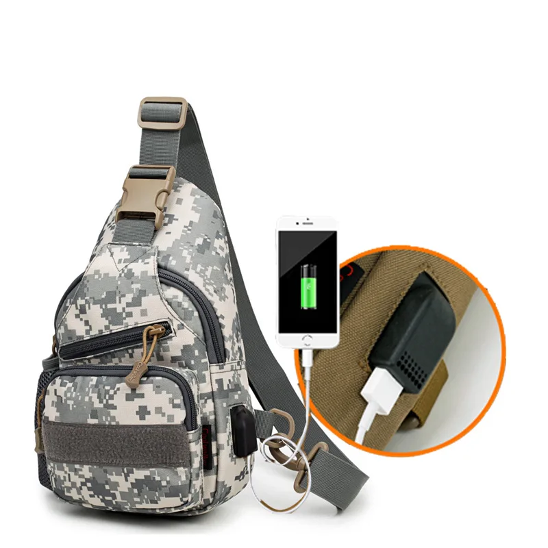 

Men Women Chest Bag with Charging Hole Outdoor Sport Backpack Army Tactical Shoulder Bag Hiking Camping Camouflage Messenger Bag