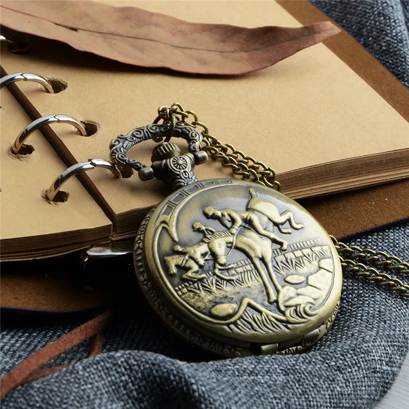 Retro Bronze Pocket font b Watch b font Antique Riding Horse font b Steampunk b font