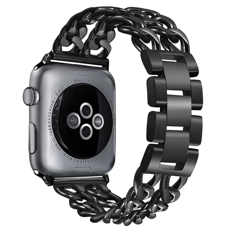 

New Cowboy Chains Watchband Stainless Steel Bracelet band For Apple Watch Series 5 4 3 2 1 Wrist Strap 38/42/40/44mm Belt