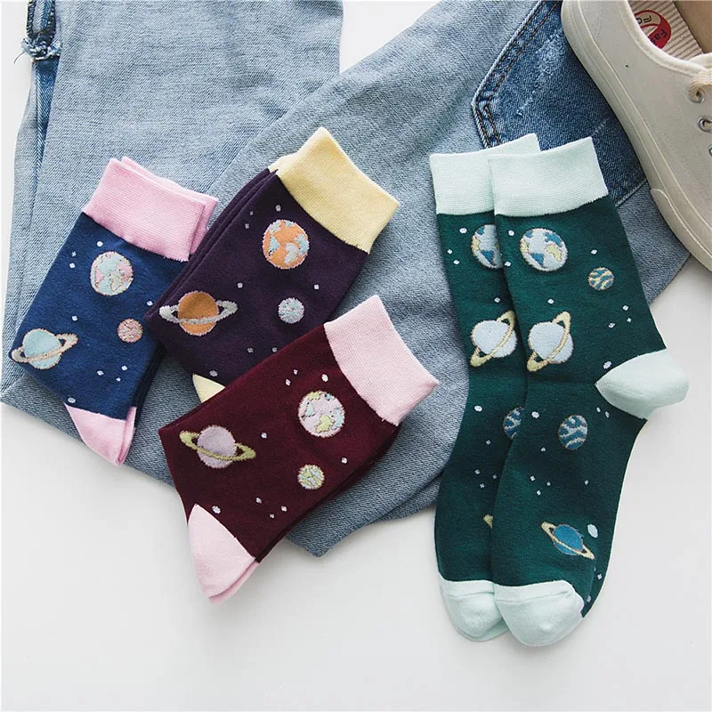

Art Cartoon Planet Creative Crew Cute Funny Socks Abstract Jacquard Painting Divertidos Characters Hip Hop Fashion Socks Women