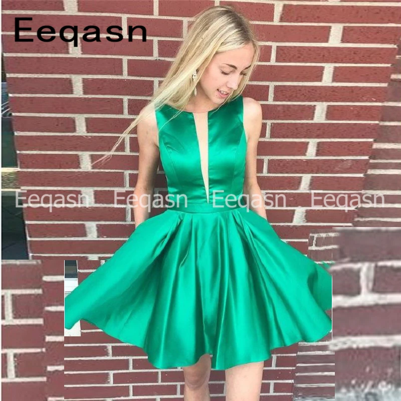 

robe de cocktail Best Green Strtch Satin Cocktail Dresses 2019 for Women Short A-Line Sleeveless Backless 8th Grade Prom Dress
