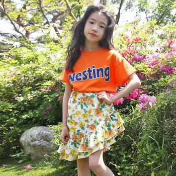 

Baby Summer Set 2019 New Kids Suit Girl Set Children Cotton Shirt and Chiffon Skirt Ruffles Toddler Clothes Set 2 Pcs Set,#5221