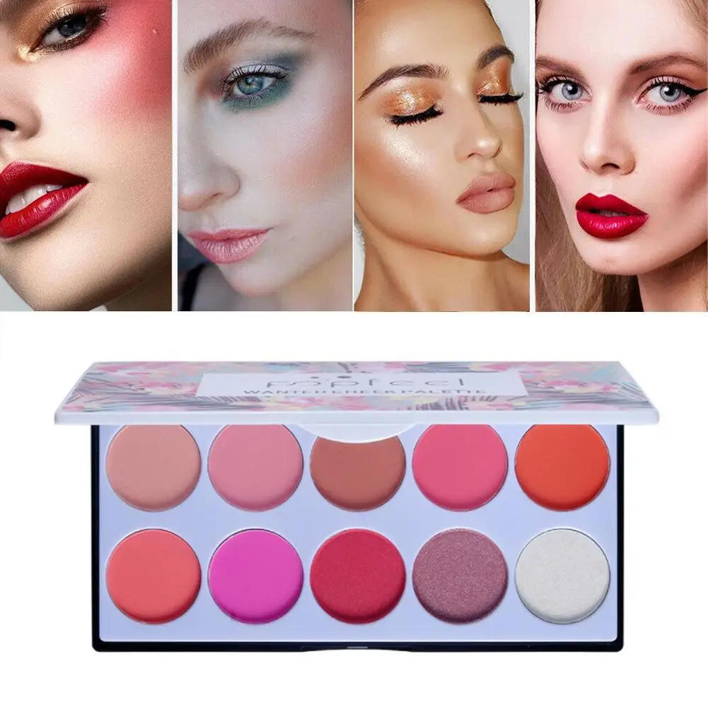 

POPFEEL 10 Color Blush Palette The Rouge Tray Brighten Orange Pink Naturally Delicate Gentle Face Cream Blush Contour Makeup Set