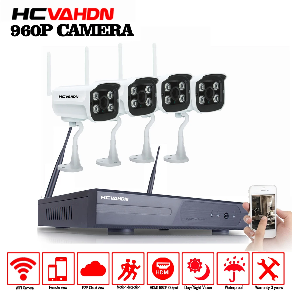 4CH Беспроводная NVR система видеонаблюдения водостойкая ИК Ночная Vison 960 P ip-камера wifi домашняя камера видеонаблюдения комплект с 1 ТБ HDD