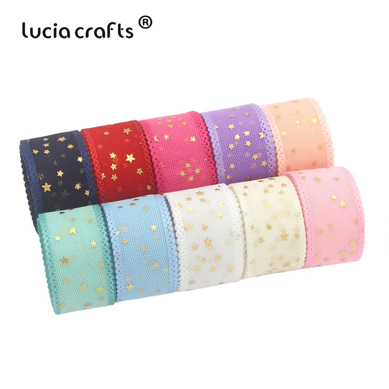 

Lucia crafts 5y/6y 25mm Organza star Printed Ribbons for Wedding Home Decor DIY Gift Wrapping Handmade Accessories P0106