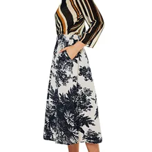 Женская юбка свободного кроя Хлопок Лен с рисунком в богемном стиле Эластичная Высокая талия плиссированные до середины икры длинные юбки Vestido impresso# E