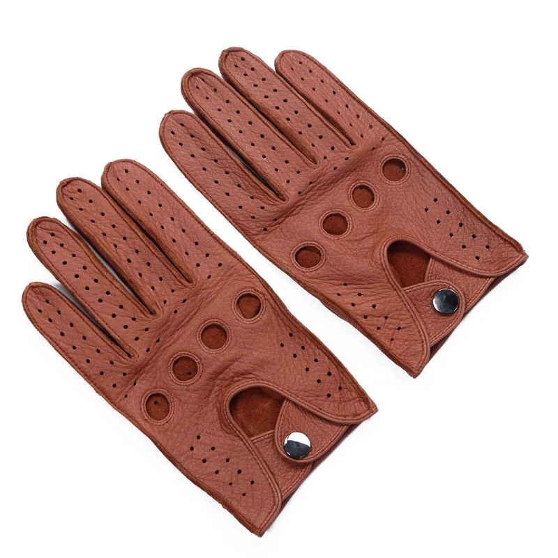 Мужские дышащие кожаные перчатки Deerskin Нескользящие без подкладки для вождения