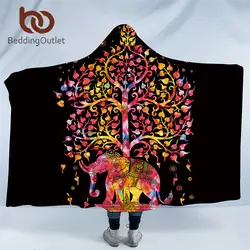 BeddingOutlet Красочные чешские с капюшоном Одеяло Индийский Слон шерпа носимых бросить Одеяло черный, белый цвет экзотические для дивана