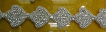 

Width 5.5CM Rhinestone decoration beaded bridal trims crystal applique Flower rhinestone appliques for wedding dresses