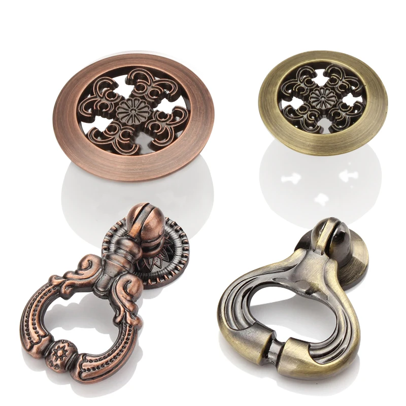 Antique Brass/Red Copper Single hole Drawer Handles Unique Design Cabinet Furniture Vintage Cabinet Knobs and Handles Door pulls