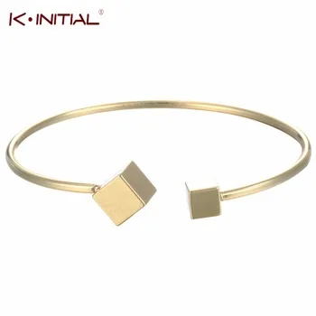 Kinitial 1Pcs Fashion Double Cube Open Cuff Bangles & Bracelets Silver Gold Plated Geometric Bracelet Bangle Women Party Jewelry