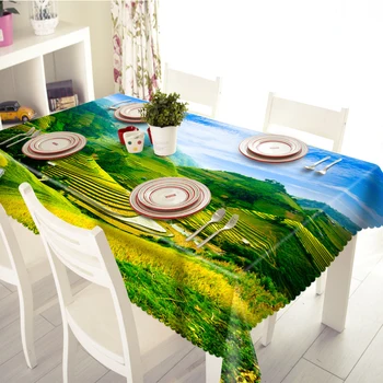 

3D Tablecloth Nature Terrace Blue Sky Pattern Merry Christmas Washable Cloth Thicken Rectangular and Round Wedding Manteles
