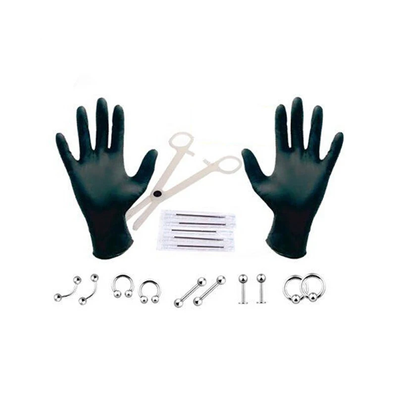 

21pcs PRO 16G Body Piercing Kit Needle Belly Tongue Eyebrow Labret Navel Belly Button Ring