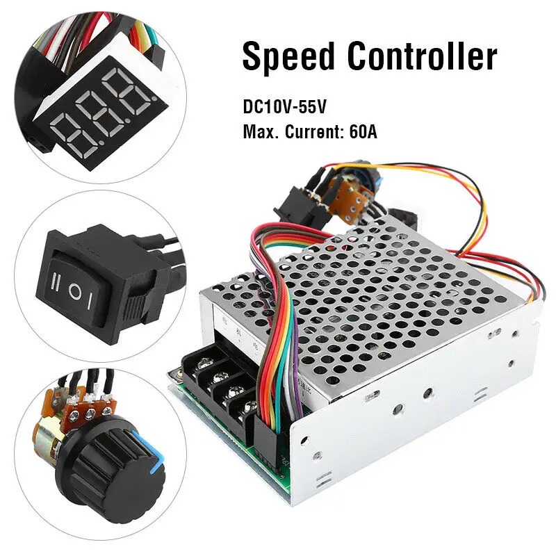 

PWM speed controller DC motor Digital display 0~100% adjustable drive module Input MAX60A 12V 24V 10V-55V with case