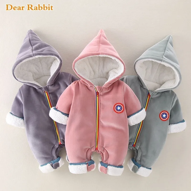 

2019 New born Snowsuit Baby girl clothes Snow wear Cotton Cashmere Warm Outerwear Overalls Romper Kids Winter Jumpsuit Parkas