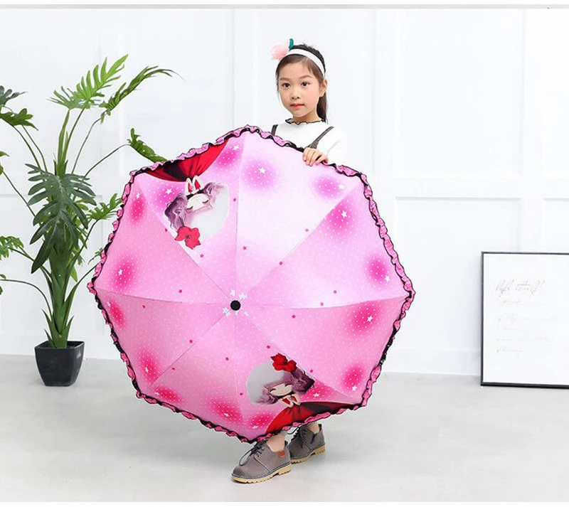 Korea cute princess children umbrella male and female primary school female folding umbrella black plastic sunscreen cartoon rain dual-use umbrella31